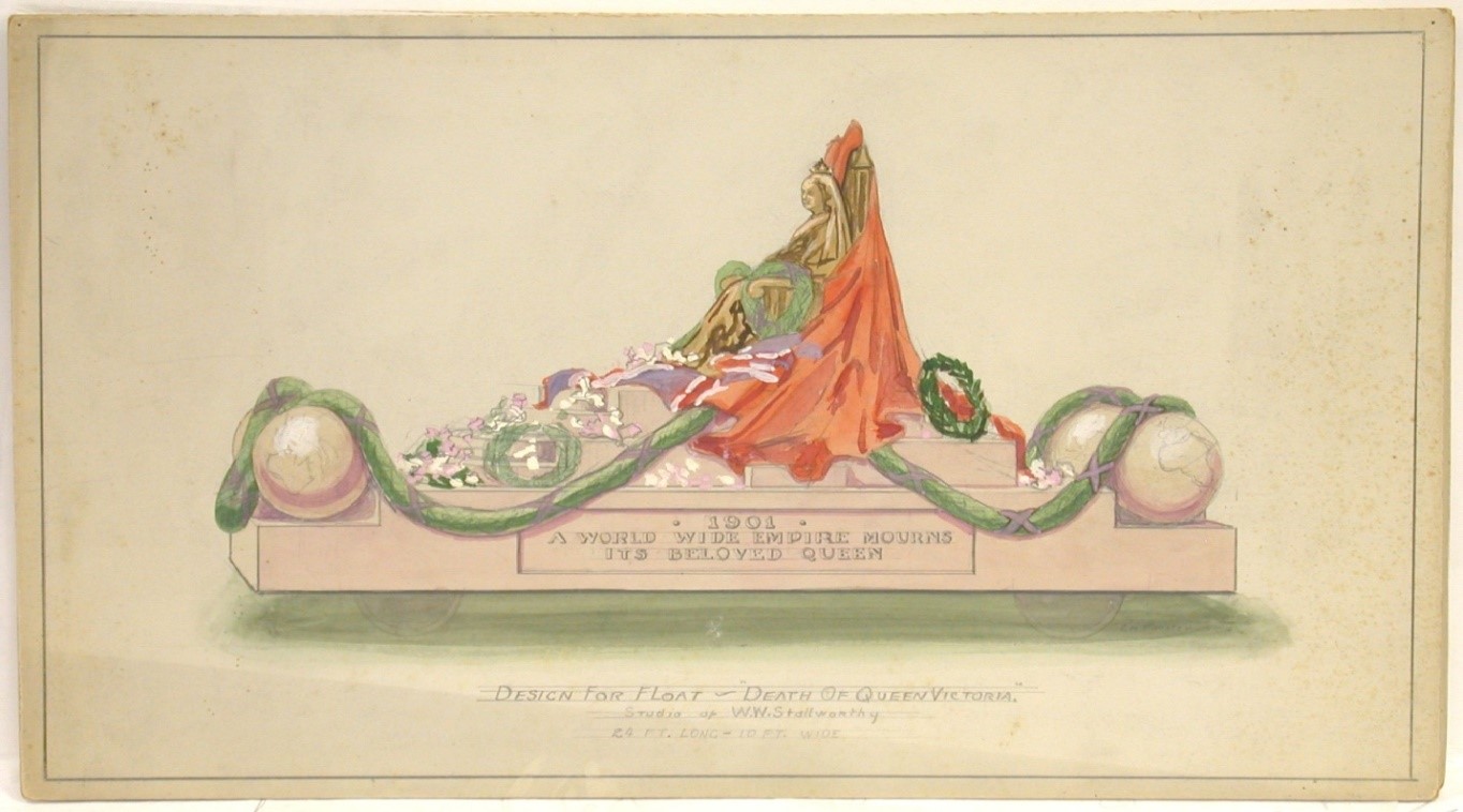 FORSTER, Clifford N. [c1900-1972].Design for Float – Death of Queen Victoria. Studio of W. W. Stallworthy. 24 Ft. Long – 10 Ft. Wide. Watercolour