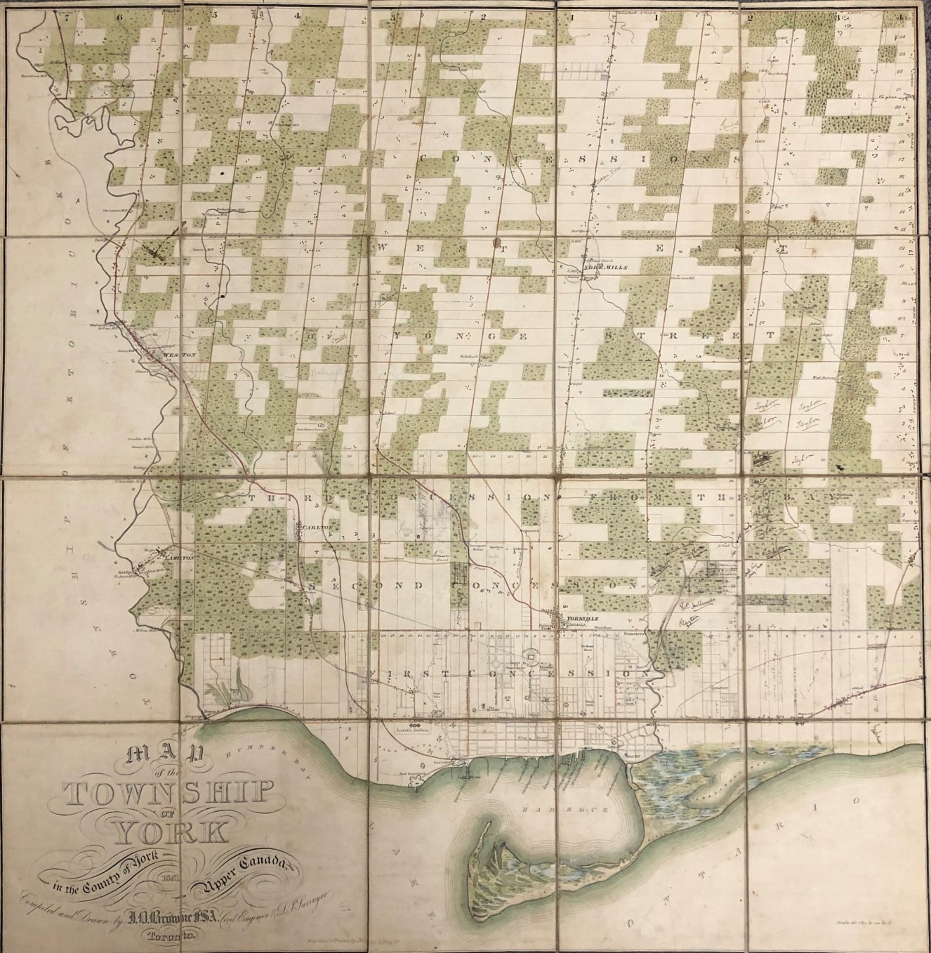 BROWNE, J[ohn] O[wensworth] [1808-1881]. Map of the Township Of York in the County of York Upper Canada. 
