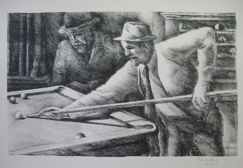 (20th CENTURY). BEETZ, Carl Hugo [1911-1974] (California Society of Etchers & California Watercolor Society). [Pool Players]. signed in pencil ‘Carl Beetz B.E.B.’].