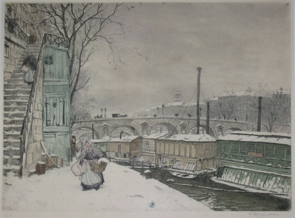 (INTERNATIONAL). SIMON, Tavik Frantisek [1877-1942]. [Pont St. Marie In Winter, Paris]. signed & numbered ‘127’ in pencil. [1923]. 